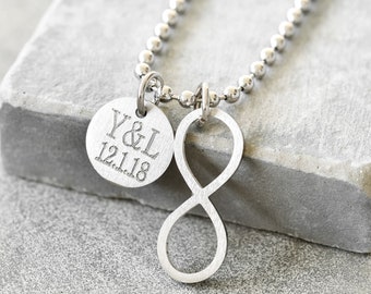 Men's Personalized Necklace with Infinity Pendant and Custom Engraved Coin - Soul mate Necklace - Best friend gift - tag name necklace