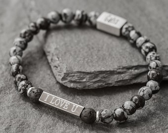 Peronalized Beaded Bracelet - Engraved Beaded Bracelet - Husband Gift - Boyfriend Gift - Men's Personalized Bracelet - Men Engraved Bracelet