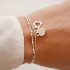 Dainty Custom Heart Bracelet, Silver Bracelet with Engraved Heart Charm, Personalize Friendship Bracelet, Love Jewelry, Best Friend Bracelet image 3