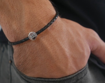 Personalized Engraved Initials Bracelet For Men, Custom Men's Leather Bracelet, Men's Date Bracelet, Men's Jewlery, Personalized Men's Gift