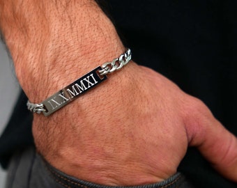 Personalized Silver Bracelet - Personalized Chain Bracelet - Men's Engraved Bracelet - Men's Personalized Bracelet - Men's Custom Bracelet