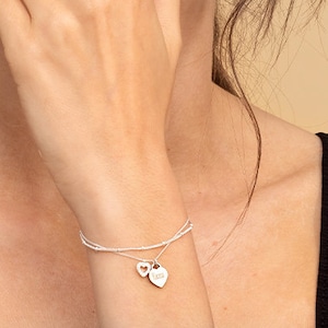 Dainty Custom Heart Bracelet, Silver Bracelet with Engraved Heart Charm, Personalize Friendship Bracelet, Love Jewelry, Best Friend Bracelet image 1
