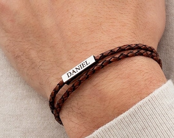 Men's Personalized Bracelet, Personalized Leather Bracelet, Custom Bracelet, Engraved Bracelet, Boyfriend  Husband Christmas Gift for Him