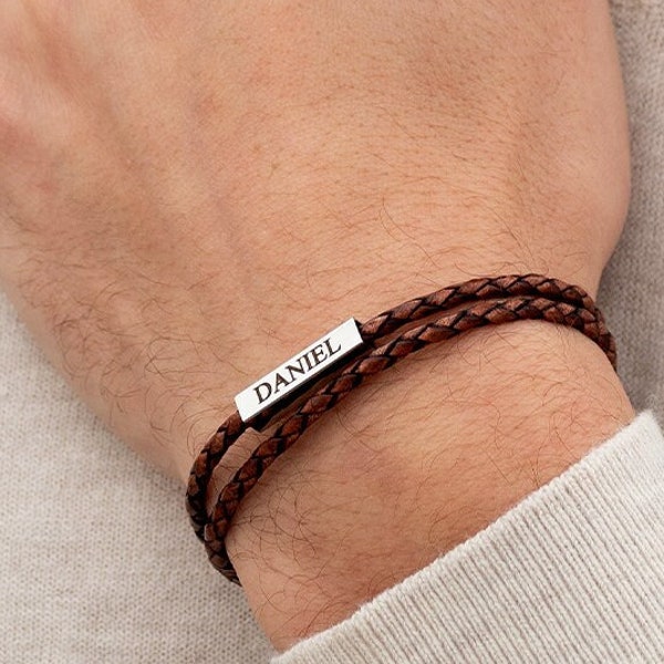 Men's Personalized Bracelet, Personalized Leather Bracelet, Custom Bracelet, Engraved Bracelet, Boyfriend  Husband Christmas Gift for Him