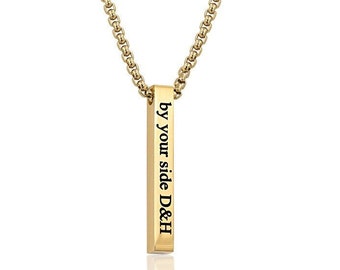 Men's Gold Bar Necklace, Message Necklace, Date Necklace, Coordinate Necklace, Name Necklace, Persoanlize Mens Gift, Boyfriend Gift, Husband