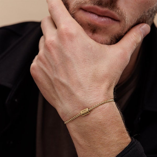 Custom Men's Gold Chain Bracelet, Name Bracelet For Men, Initial Bracelet, Men's Jewelry, Personalize Men's Gift, Boyfriend Gift, Husband