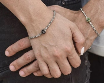 Silver Couples Bracelet, Couple Bracelets, Personalized Couples Gift, Matching Bracelets for Couples, Curby Chain Link Couples Bracelets Set
