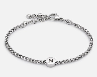 Pulsera de hombre personalizada, pulsera de cadena de acero inoxidable personalizada para hombre, pulsera inicial de hombre, regalo grabado para papá novio marido