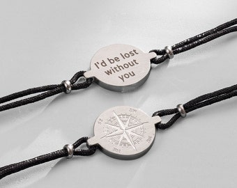 Gepersonaliseerde roestvrijstalen armband, herenarmband met kompas gegraveerde armband cadeau, armband met verborgen bericht, vaderdagcadeau voor hem