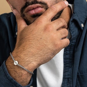 Pulsera de plata personalizada para hombre, pulsera con inicial, pulsera con nombre, pulsera con fecha, pulsera de cadena para hombre, regalo para novio, regalo para esposo, regalo para papá