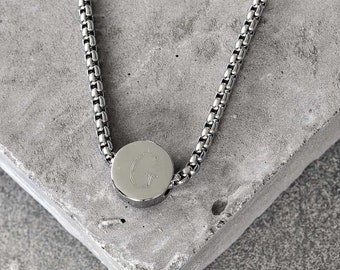 Personnalisez le collier pour hommes avec pendentif cercle en acier inoxydable, collier en argent pour hommes, bijoux pour hommes personnalisés, cadeau de petit ami, cadeau de papa