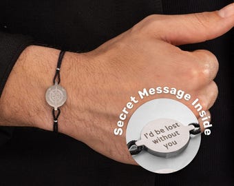 Gepersonaliseerde roestvrijstalen armband, herenarmband met kompas gegraveerde armband cadeau, armband met verborgen bericht, vaderdagcadeau voor hem