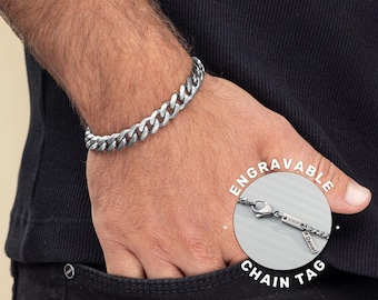 Pulsera de acero inoxidable personalizada para hombre, grabada, acero inoxidable, pulsera personalizada, mensaje oculto, regalo de Navidad para él.