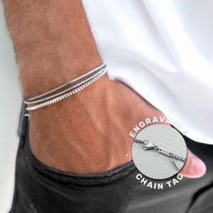 Pulsera de acero inoxidable personalizada para hombre, pulsera de cadena de plata personalizada para hombre, joyería impermeable grabada para hombre, regalo para novio y esposo.