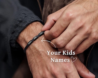 Daddy Bracelet,Custom Grey Dad Bracelet With Kids Name,Men's Vegan Bracelet,Husband Gift, Gift for Father's Day Valentine's Day