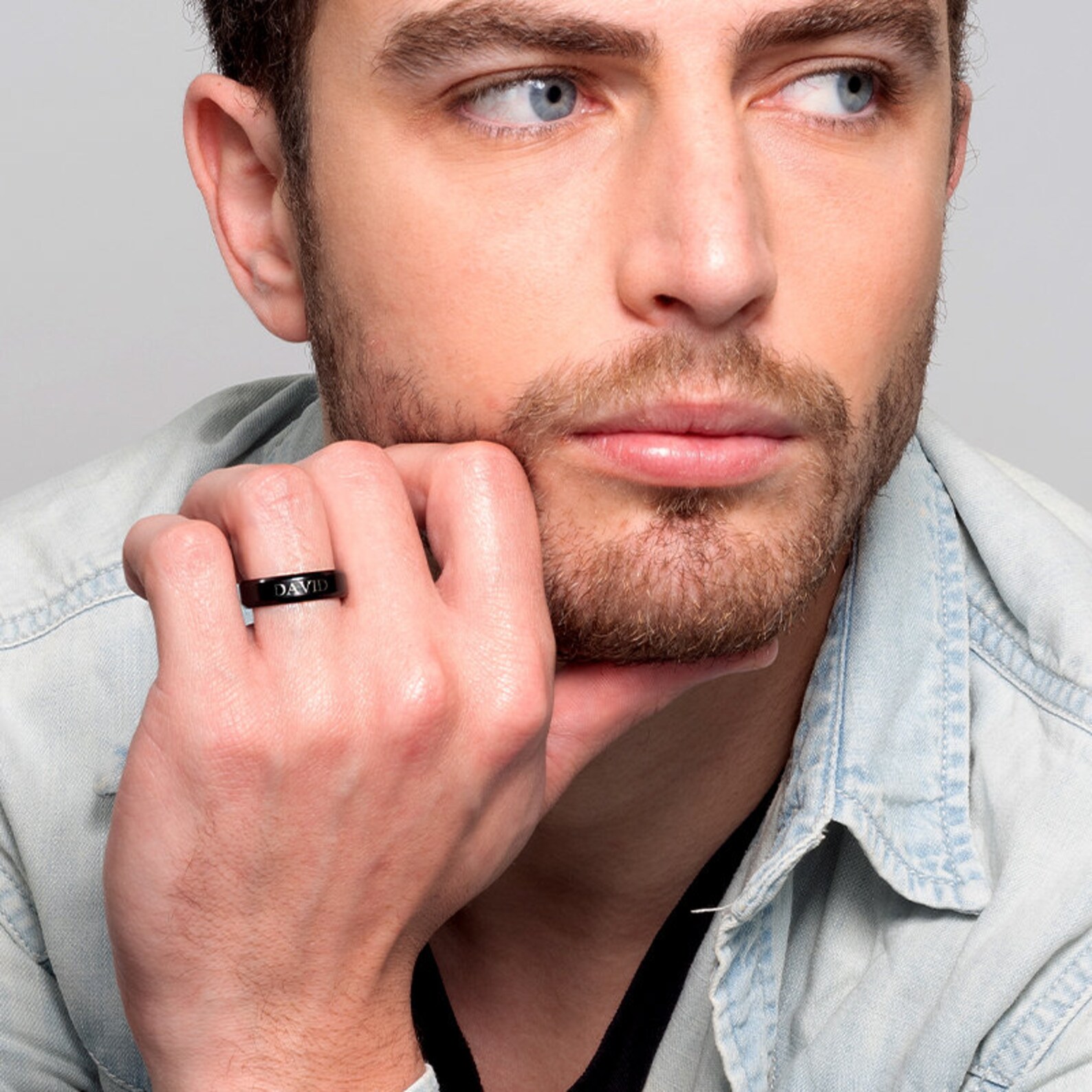 Black Engraved Men's Ring Men's Personalized Ring Etsy