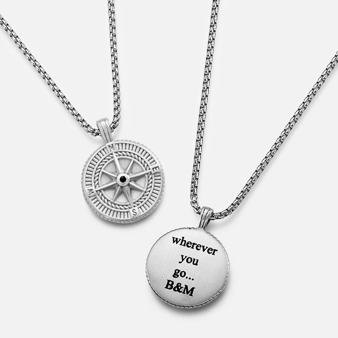 Personalized Men’s Compass Necklace, Custom Hidden Message Pendant ...