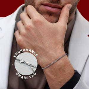 Pulsera de cadena de acero inoxidable impermeable personalizada para hombres, pulsera de plata personalizada para hombres, regalo del día de San Valentín, regalo para novio él