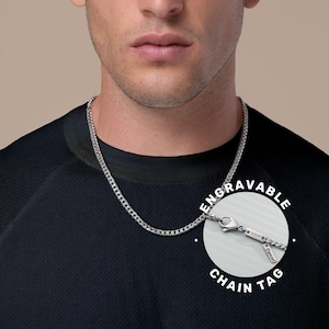 Gepersonaliseerde roestvrijstalen ketting voor heren, aangepaste zilveren ketting voor heren, gegraveerde sieraden, ketting voor mannen, kerstcadeau
