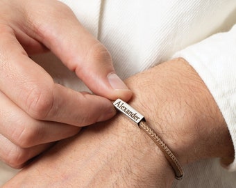 Bracelet en cuir personnalisé pour homme avec barre en acier inoxydable, bracelets personnalisés, cadeau pour homme, mari, petit ami, bijoux d'amitié