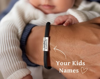 Personalized Mens Bracelet, Custom Kids Name Bracelet For Men,Dad Bracelet, Christmas Father's Day Gift for Son Husband Boyfriend