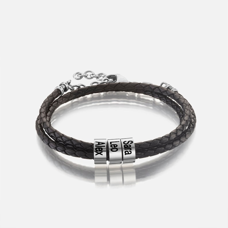Personalized Leather Bracelet for Dad Kids Name Bracelet Etsy