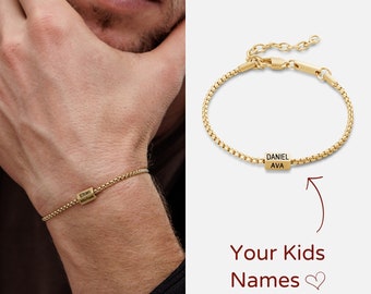 Personalized Gold Chain Bracelet For Dad With Kids Names, Family Bracelet, Custom Gift For Dad, Daddy Jewelry, Husband Gift, Father Gift