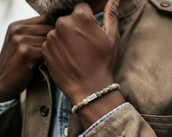 Mens Jewelry, Premium Heavy Bead, For Good Luck, Engrave Jasper Bracelet, Men's Bracelet, Beaded Bracelets for Men, Mens Healing Bracelets