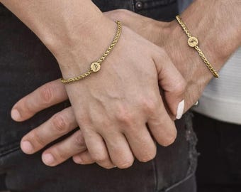 Custom Couples Bracelet with Initials, Personalized,His Hers Matching Jewelry Gold set, Anniversary Gifts for Her Him Relationship