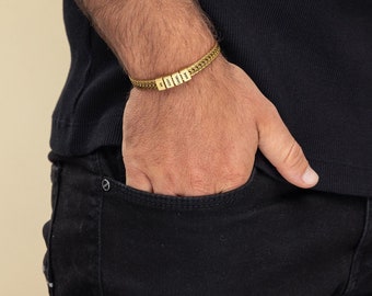 Pulsera con nombre de familia, Pulsera personalizada para papá, Joyería para papá, Pulsera con nombre de los niños, Regalo personalizado para papá, Regalo de Navidad, Pulsera grabada para hombre