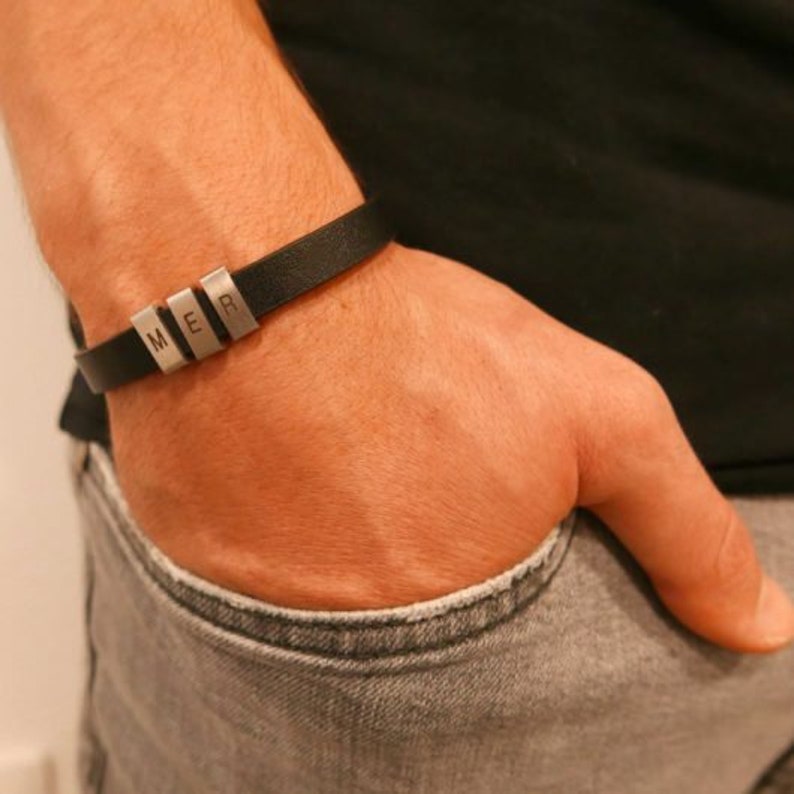 Men/'s Personalized Bracelet Men/'s Leather Bracelet Man Gift Black Engraving Boyfriend Gift Engraved Bracelets for Men Custome Man
