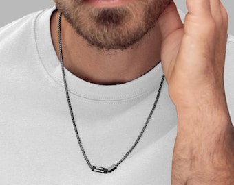 Collar negro personalizado para hombre, regalo personalizado para papá, joyería grabada para hombre, collar con nombre, collar con fecha, regalo para esposo, regalo para el Día del Padre