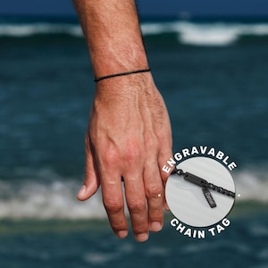 Pulseira de aço inoxidável personalizada para homens, pulseira de corrente preta personalizada para homens, joia masculina gravada à prova d'água, presente para namorado, dia dos pais