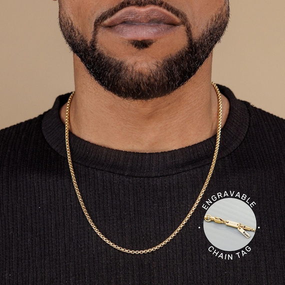 Gold Necklace With Engraving for Men,necklace With Tag, Gold