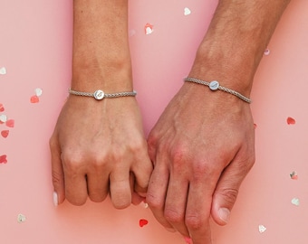 Zilveren armband voor koppels, armbanden voor koppels, gepersonaliseerd cadeau voor koppels, bijpassende armbanden voor koppels, set met curby-schakelketting schakels voor koppels