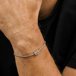 Custom Men's Silver Chain Bracelet, Name Bracelet For Men, Initial Bracelet, Men's Jewelry, Personalize Men's Gift, Boyfriend Gift, Husband