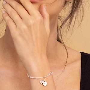 Dainty Custom Heart Bracelet, Silver Bracelet with Engraved Heart Charm, Personalize Friendship Bracelet, Love Jewelry, Best Friend Bracelet image 5