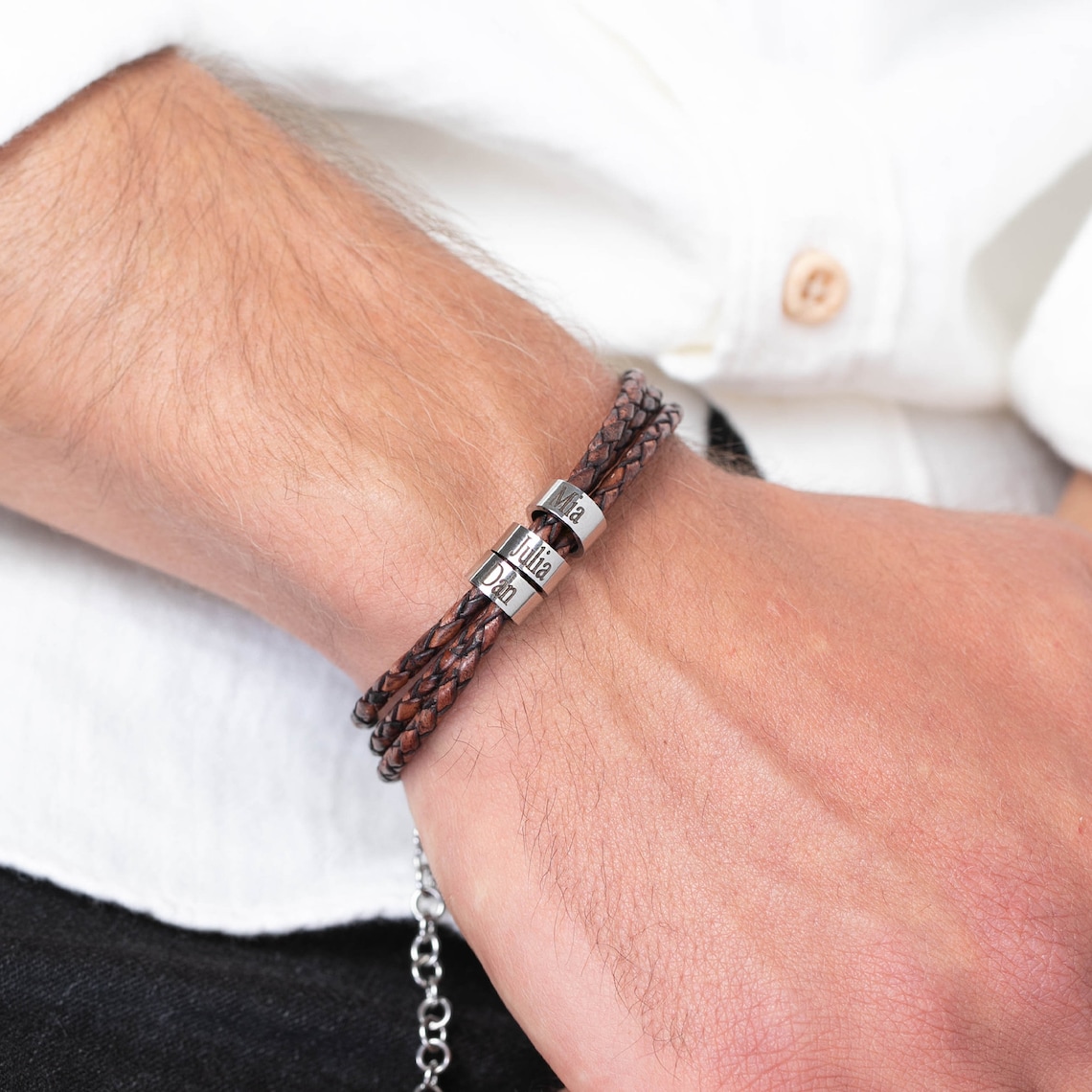 Personalized Leather Bracelet for Dad Kids Name Bracelet Etsy