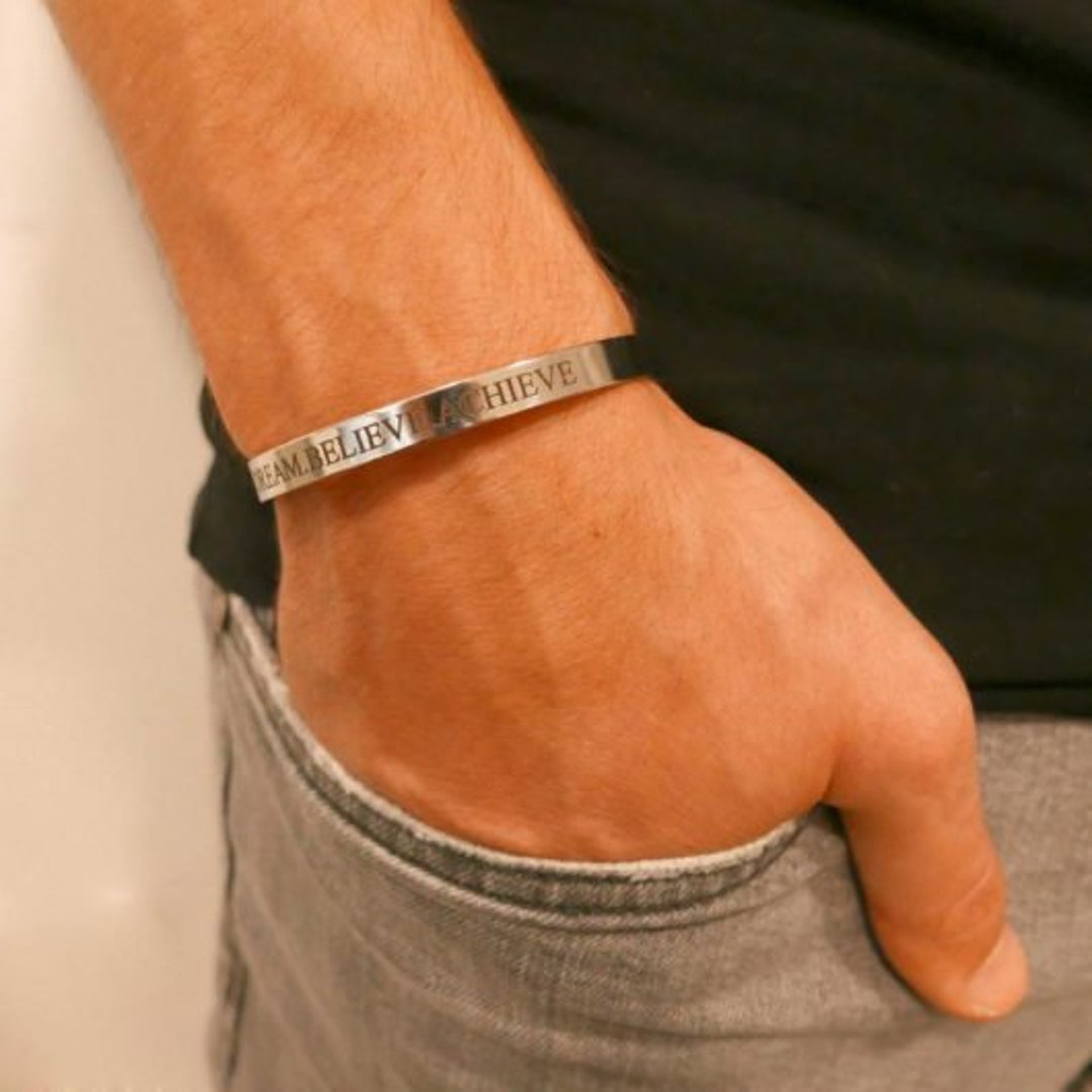 Men's Cuff Bracelet Men's Engraved Bracelet Etsy