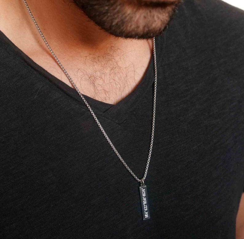 Personalized Men's Bar Necklace, Engraved Bar Pendant For Men, Custom Men's Jewelry, Name Necklace, Gift For Boyfriend Husband Fathers Day image 7