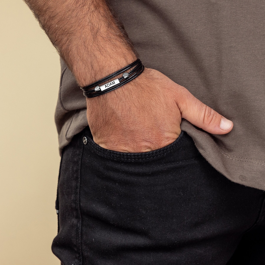 Men's Name Bracelet Message Bracelet Date Bracelet Etsy