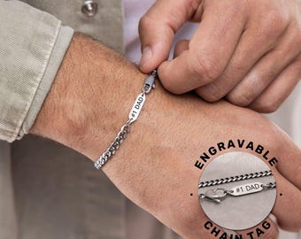 Pulsera de plata personalizada para papá n.° 1: cadena de acero inoxidable grabada