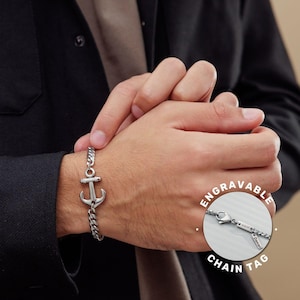 Pulseira de âncora masculina personalizada, pulseira de marinheiro personalizada, joias masculinas à prova d'água gravadas, presente para namorado, presente para marido, presente para pai