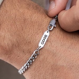 Men's Personalized Silver Stainless Steel Bracelet, Engraved Tag, Name Bracelet Men's, Bracelet Personalized Bracelet for him