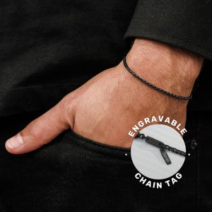 Pulseira de corrente de aço inoxidável à prova d'água personalizada para homens, pulseira preta masculina personalizada, joias masculinas gravadas, presente para namorado(a)