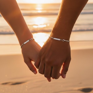 Personalized Silver Stainless Steel Couples Bracelet Set: His & Hers Matching Jewelry