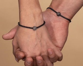 Black Couples Bracelet, Couple Bracelets, Personalized Couples Gift, Matching Bracelets for Couples, Curby Chain Link Couples Bracelets Set