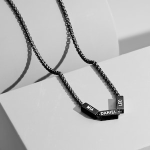 Collar negro personalizado para papá con nombres de niños, collar con nombre de familia, regalo personalizado para papá, padre, regalo para el día del padre, día de San Valentín