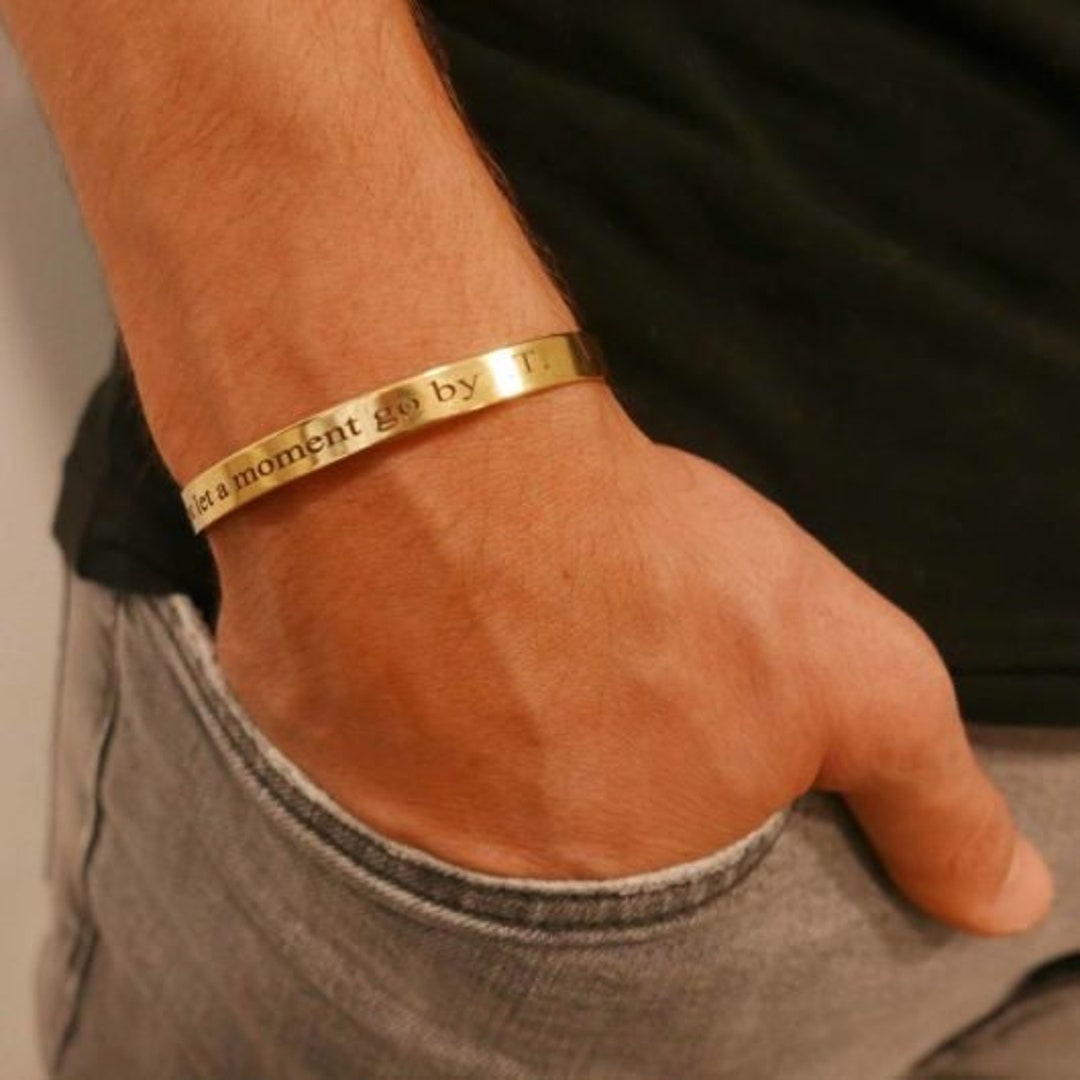 Customized Personalised Letter Engraved ID Wrist Band Bracelet Men – ZIVOM