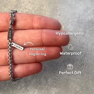 Aangepaste waterdichte roestvrijstalen kettingarmband voor heren, gepersonaliseerde zilveren herenarmband, gegraveerde herensieraden, cadeau voor vriend hem